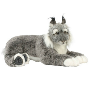 XL Grauer Luchs liegendes Kuscheltier 70 cm