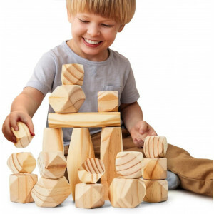 Kleine Holzblöcke - Set mit 11 Stück - Balanciersteine aus Holz - Montessori