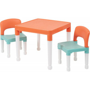 Kindertisch mit 2 Stühlen - Grün - Orange - Weiß - Tischhöhe 43cm - Sitzhöhe Stuhl 26cm