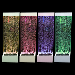 Sensorische LED-Blasenwand 123x40 cm – Bodenstehendes Blasenpanel mit Fernbedienung – Farbiges Wassersäulen-Licht für Snoezelraum, Kita & Zuhause – Beruhigende Deko mit weißem Sockel