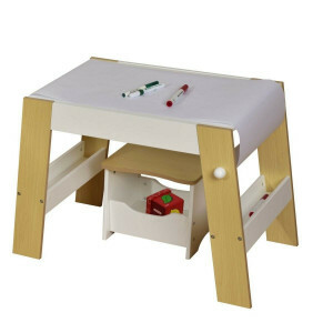 Kinder Spielen Tisch und Hocker - Weiss und Kiefer