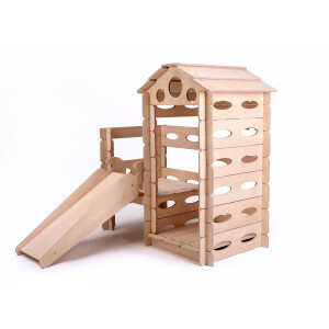 Montessori Spielhaus aus Holz mit Rutsche 